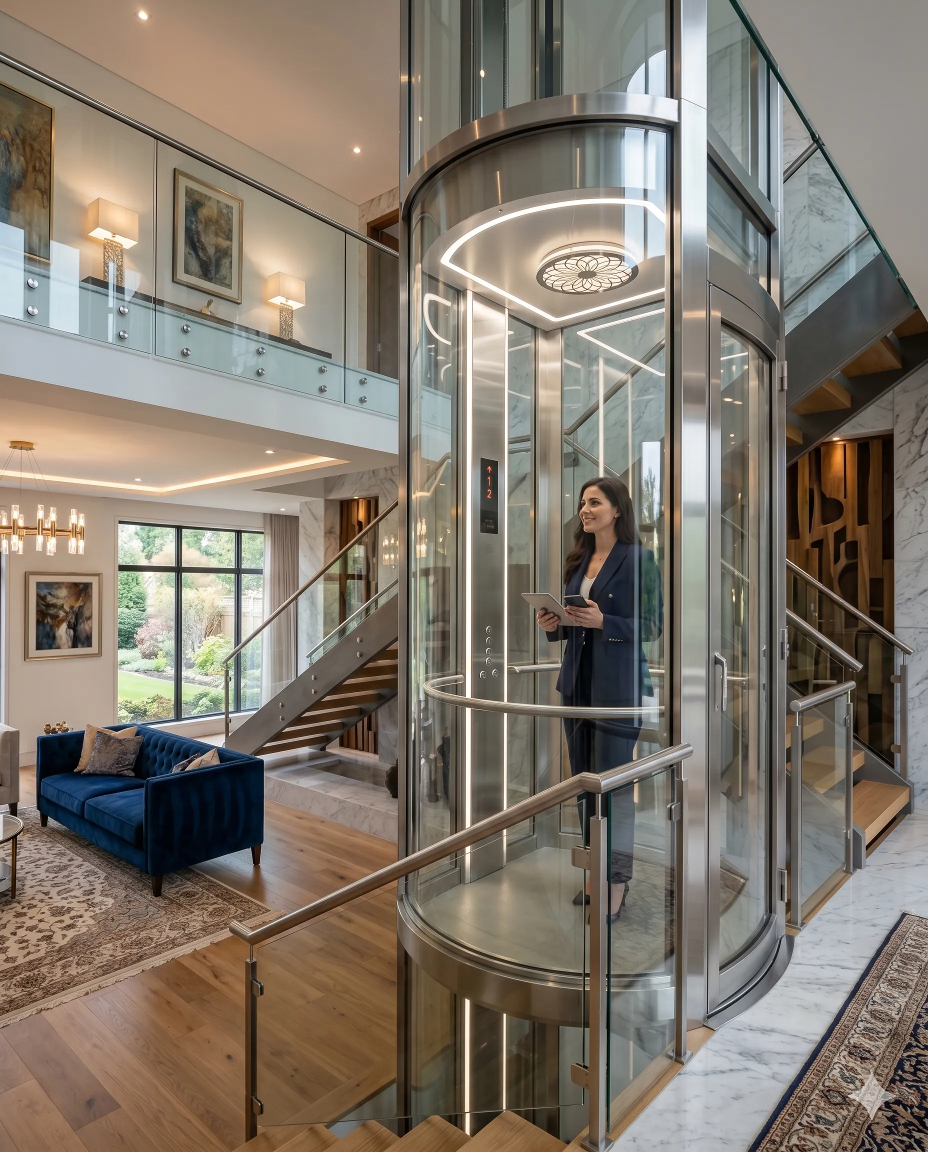 Indoor glass home elevators for duplex houses